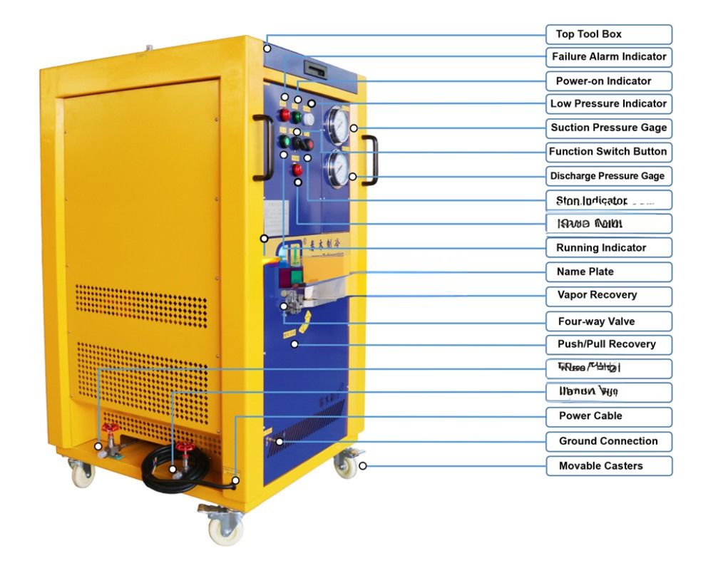4HP Oil Less Refrigerant Recovery Charging Machine R290 R600a R32 Recovery System AC Recharge Machine